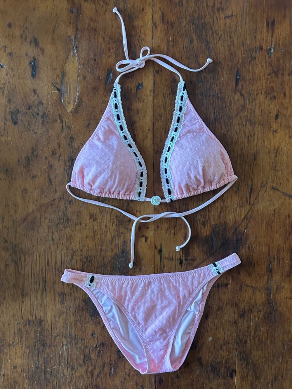 Vintage Betsey Johnson Pink Mesh Heart Lace Pinup Bikini Swimsuit Set
